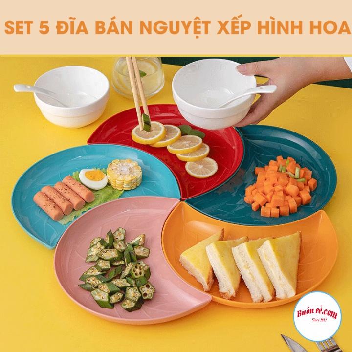 Set 5 đĩa nhựa hình bán nguyệt xếp hình hoa, đựng hoa quả bánh kẹo 01485