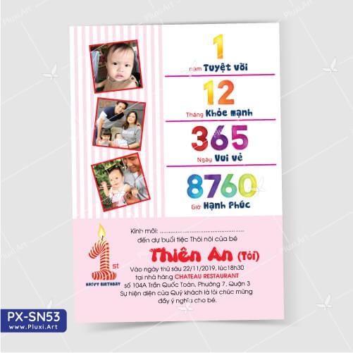 Thiệp thôi nôi – sinh nhật theo yêu cầu Pluxi