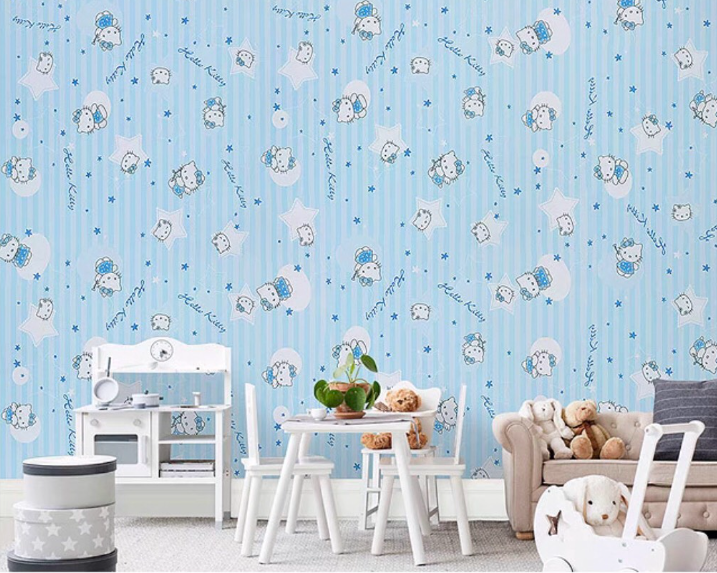 Combo 10 mét giấy dán tường, decal dán tường trang trí nhà cửa KITTY XANH SỌC khổ 45cm