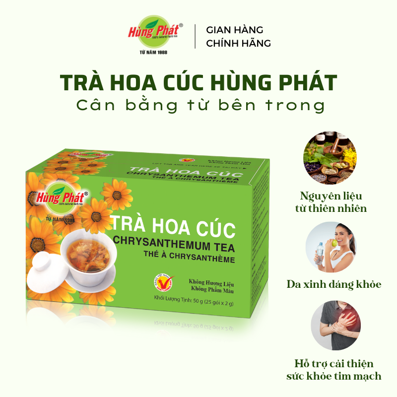 Trà Hoa Cúc Túi Lọc Hùng Phát Thanh Nhiệt Cơ Thể An Giấc Ngủ Ngon Hỗ Trợ Tim Mạch Hộp 25 Gói