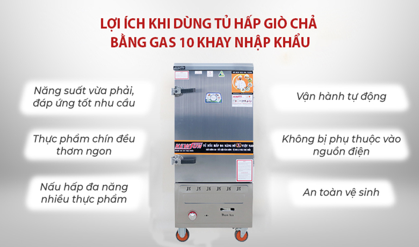 Tủ Hấp Giò Chả, Thực Phẩm 50 Kg Bằng Gas 10 Khay Nhập Khẩu NEWSUN - Hàng Chính Hãng