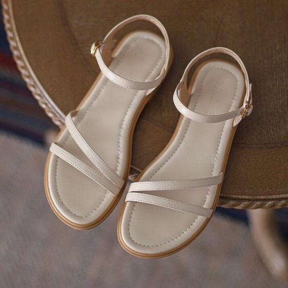 Giày sandal nữ mã S48 mũi tròn gót hàng đẹp phong cách đơn giản trend 2022 có 2 màu kem và đen
