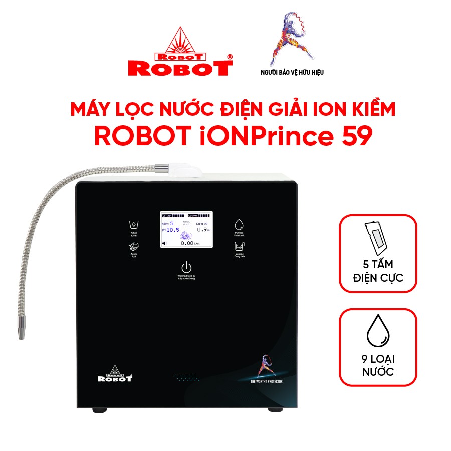 Máy Lọc Nước Điện Giải Thông Minh Ion Kiềm ROBOT IonPrince 59 - Bộ Điện Phân Với 5 Tấm Điện Cực Titanium - Hàng Chính Hãng