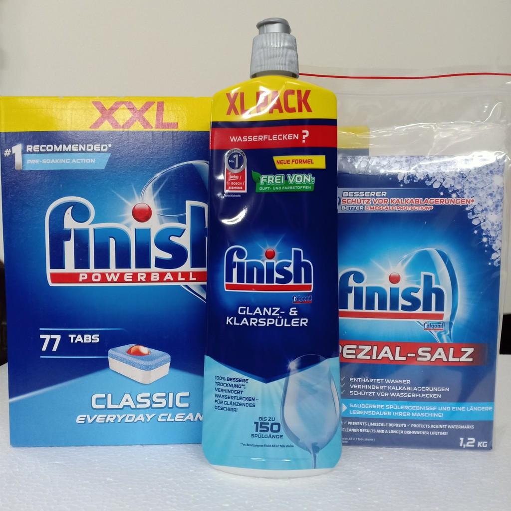 Combo Viên Finish 77 tabs + Muối Finish 1.2kg + Nước làm bóng bát Finish 750ml XUẤT XỨ CHÂU ÂU