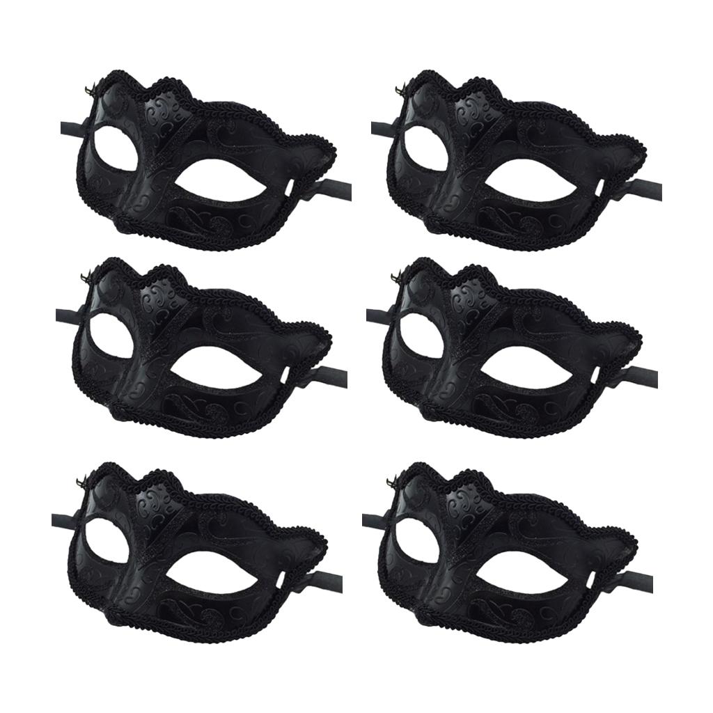 6 Pieces Women Mens Masquerade Ball Mask Venetian Party Eye Mask Black