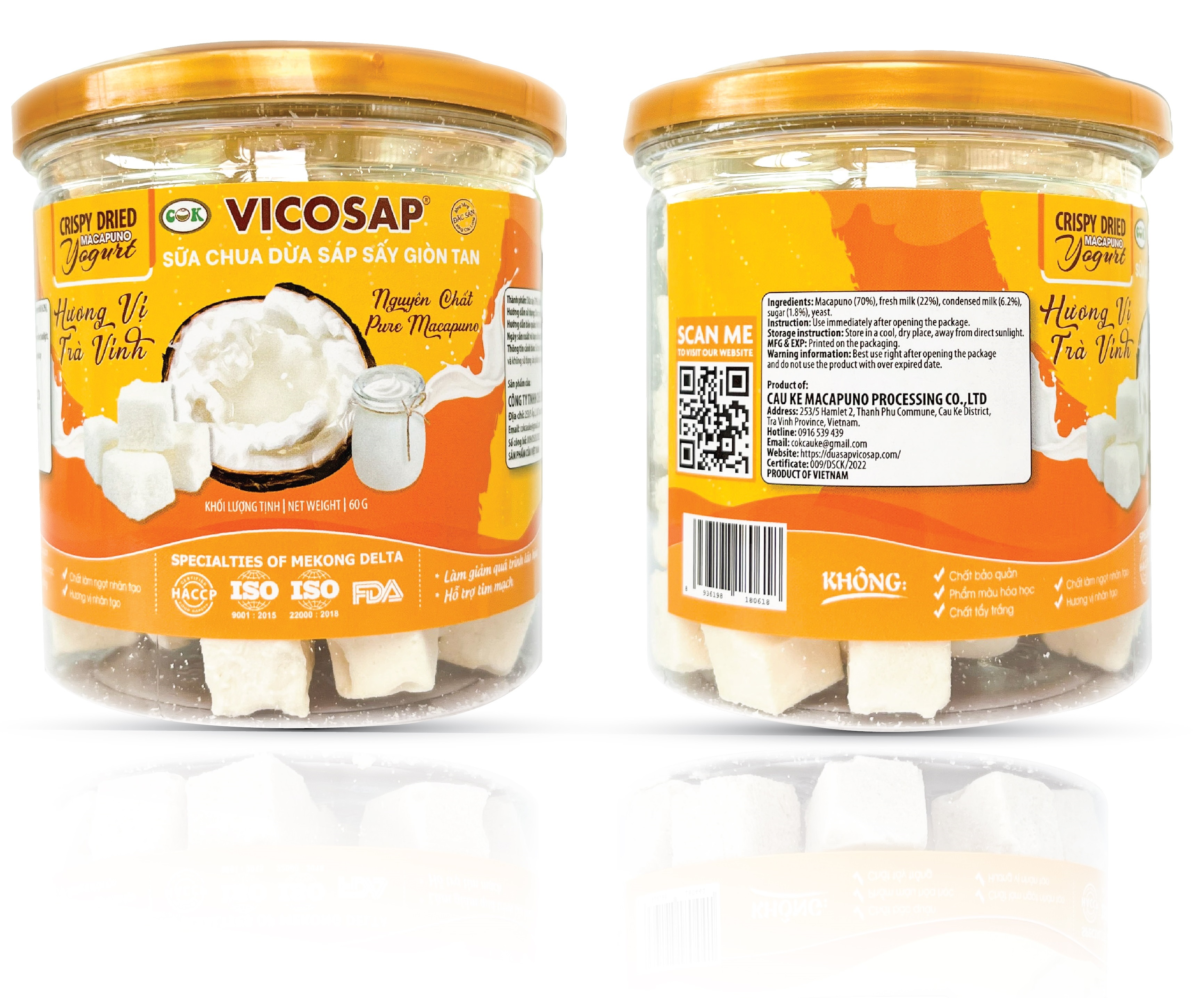 Sữa chua sấy thăng hoa VICOSAP làm từ dừa sáp it đường đồ ăn vặt healthy đặc sản Trà Vinh