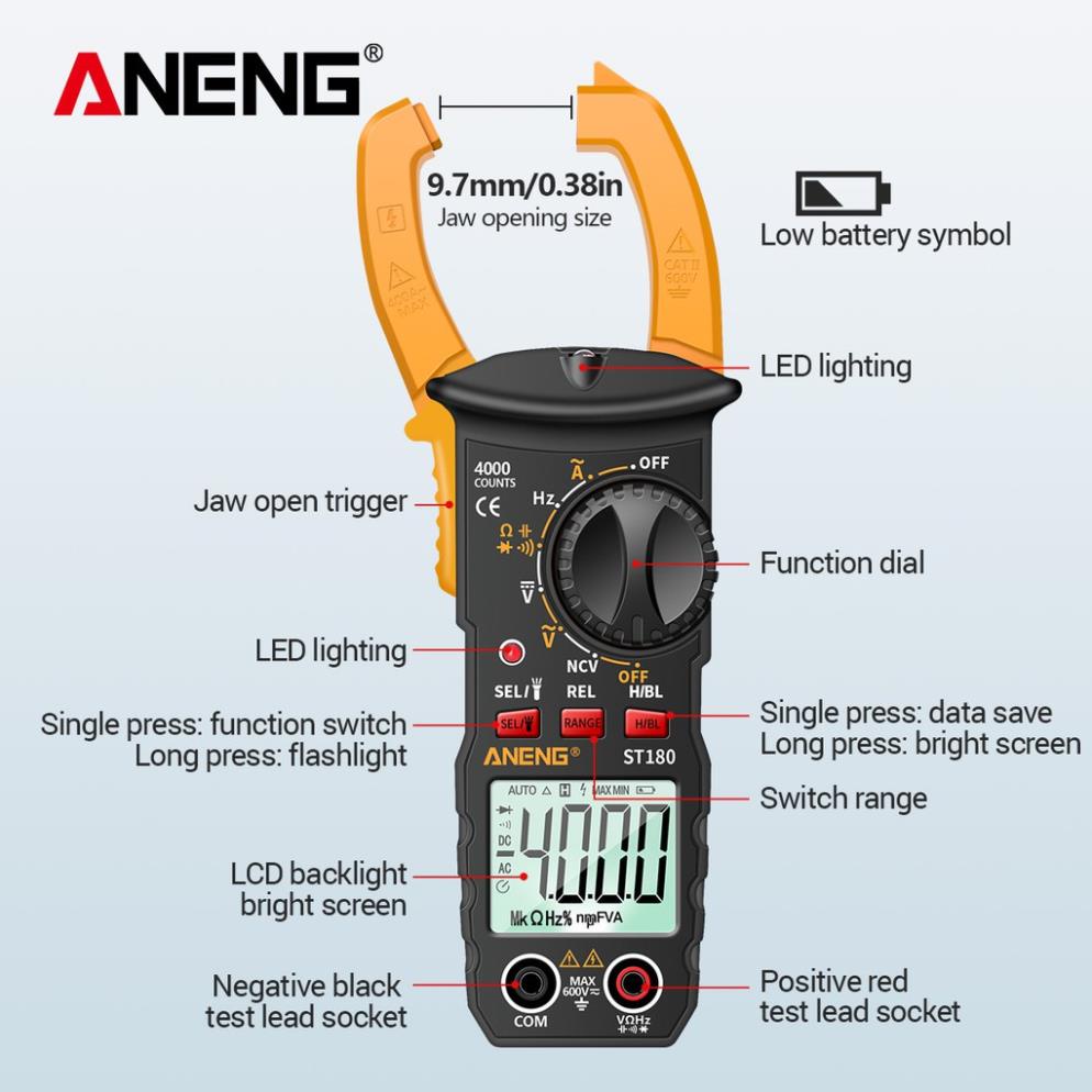 Ampe Kìm ANENG 180T, đồng hồ vạn năng Đo Tụ,Tần Số, Nhiệt Độ