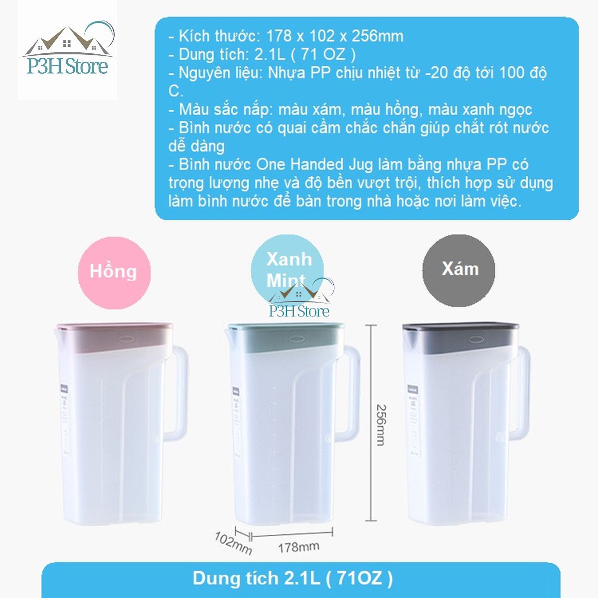 Bình đựng nước Lock n Lock One Handed Jug dung tích 2.1L HAP818 có tay cầm chắc chắn dung tích lớn