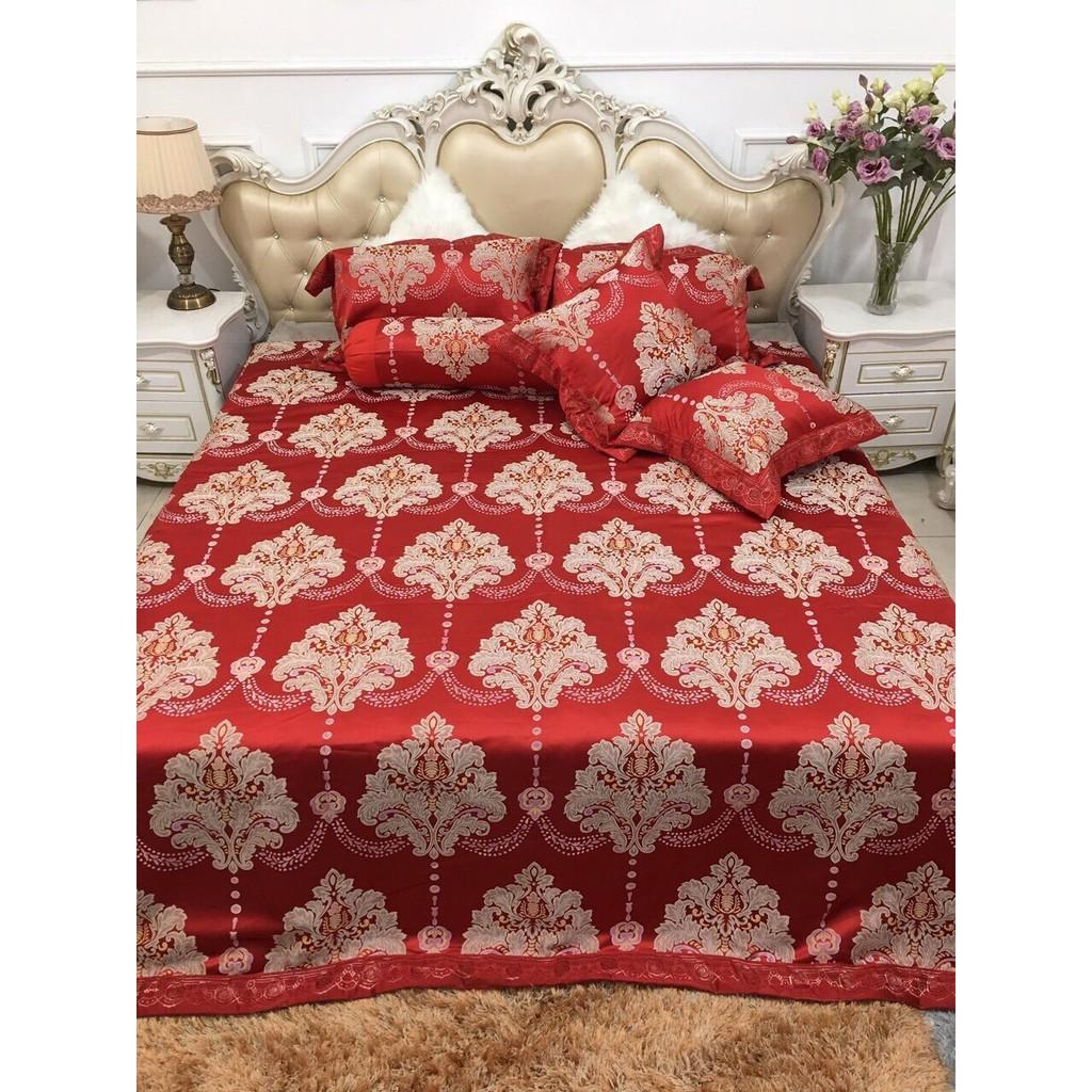TRỌN BỘ GA GẤM CAO CẤP 7 MỐN MÀU ĐỎ CHO GIƯỜNG M6*2M_M8*2M