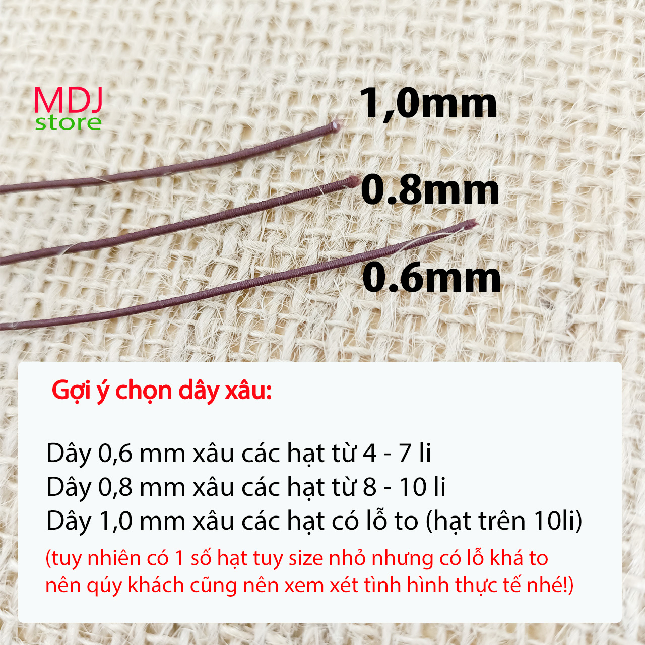 3 mét dây thun dù co giãn MDJ xâu chuỗi chàng 108 hạt cỡ dây 0,6 0,8 và 1,0 mm