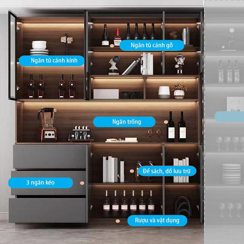 Tủ Gỗ Đa Năng Phối Cửa Cánh Kính Đèn LED Thương Hiệu SIB Decor TCK20