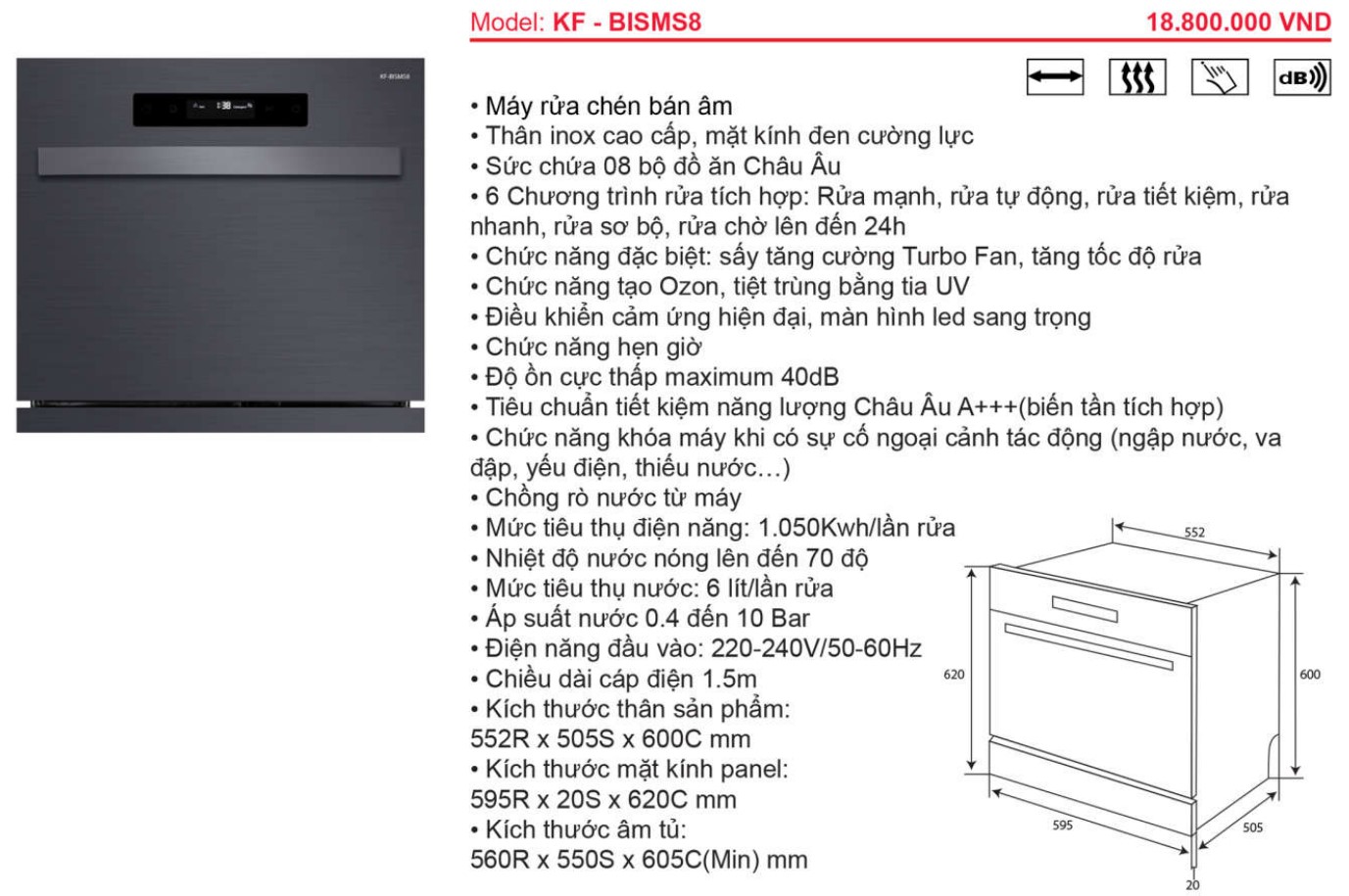 Máy rửa chén bát KAFF KF-BISMS8 - Sản phẩm chính hãng