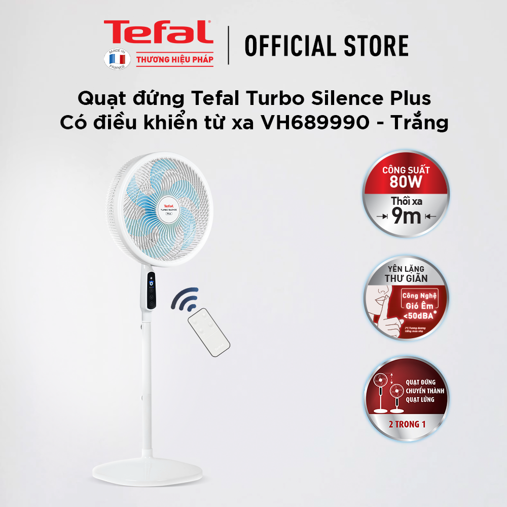 [MỚI RA MẮT] Quạt đứng có điều khiển từ xa Tefal Turbo Silence Plus VH689990 màu trắng cánh xanh - Hàng chính hãng