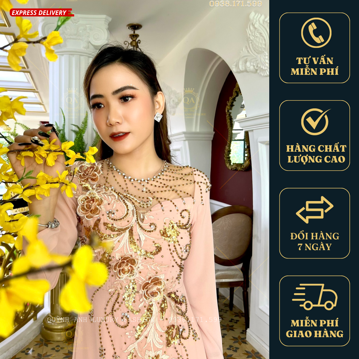 Áo Dài Dạ Hội Đẳng Cấp Trung Niên Dự Tiệc Hồng Da Nelly Dress
