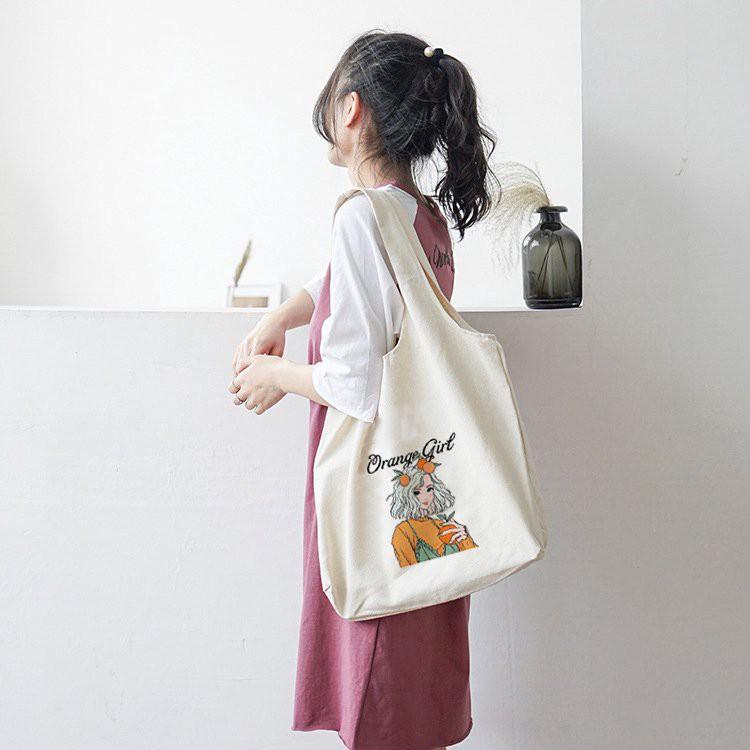 Túi tote vải canvas hình cô gái cá tính