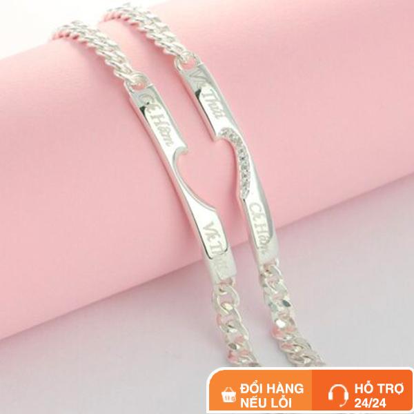 Lắc Tay Bạc Đôi Lylysilver Hình Trái Tim Khắc Tên