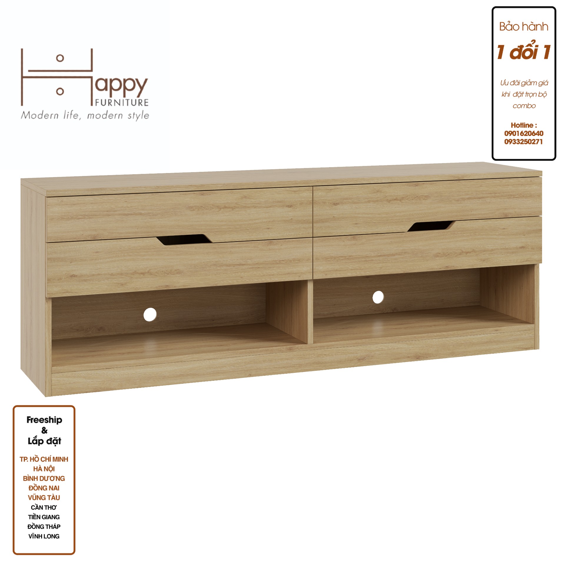 [Happy Home Furniture] DASH, Kệ Tivi 4 ngăn kéo, 150cm x 35cm x 54cm ( DxRxC)   , KTV_005