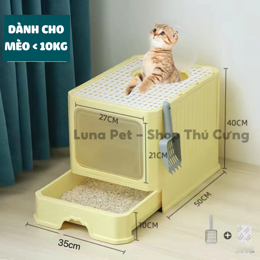 Nhà vệ sinh cho mèo có cửa cỡ lớn Luna Pet NV04 - Nhà vệ sinh mèo có nắp đậy chồng văng
