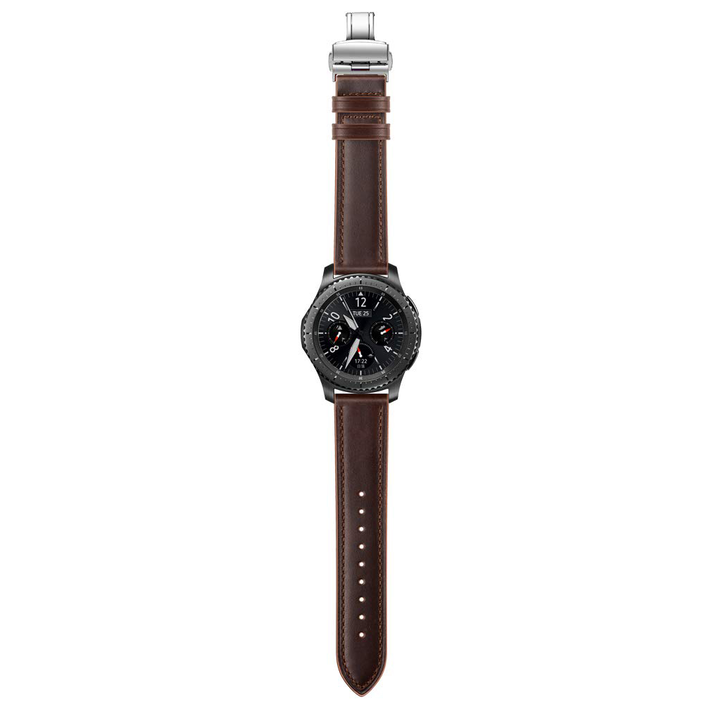 Dây Da màu Coffee Size 22mm Khóa Bướm Chống Gãy Cho Galaxy Watch 46, Gear S3, Huawei Watch GT 2, Fossil