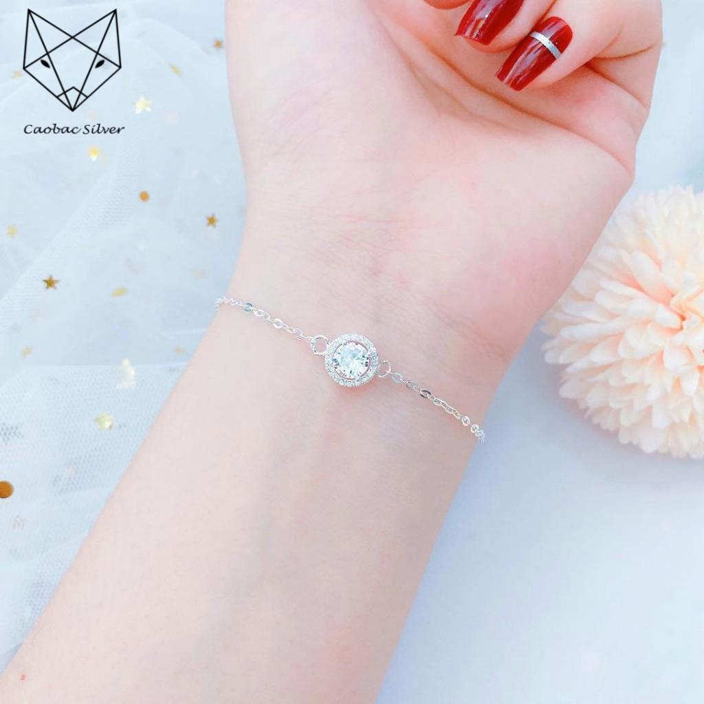 Vòng Tay Bạc Nữ S99 CaoBac Silver Ổ Đá Viền Đá Hở Cao Cấp - SLT7