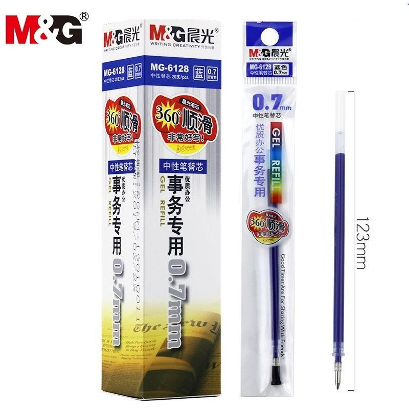 Hộp 20 ruột bút nước M&amp;G 6128 ngòi 0.7mm thay cho bút ký và bút nước đậy nắp