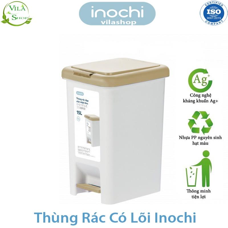 Thùng Đựng Rác, Thùng Rác Nhựa Đạp Chân Có Lõi 10 Lít Nắp Đậy Chữ Nhật Inochi Tiêu Chuẩn Xuất Nhật - Châu Âu - EU