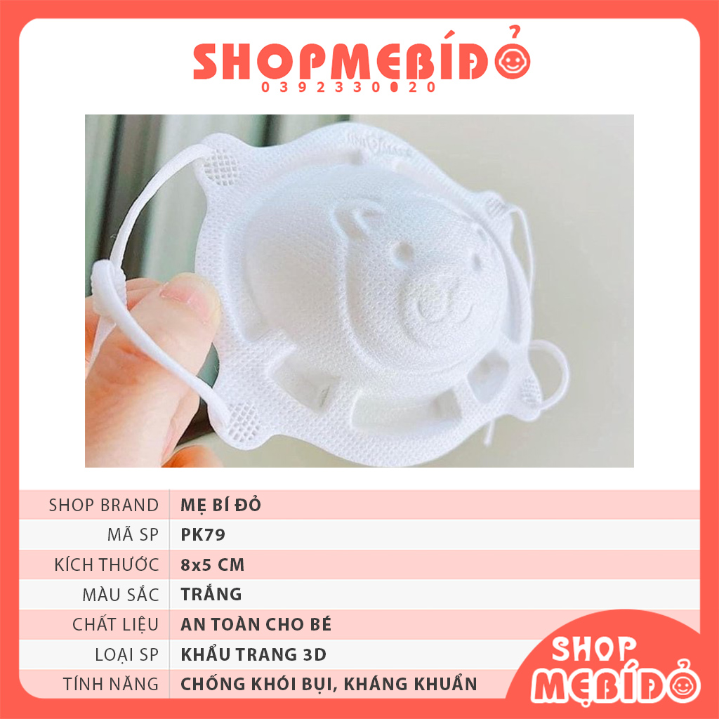 Set 3 chiếc Khẩu trang 3D hình gấu cho bé sơ sinh từ 0-3 tuổi