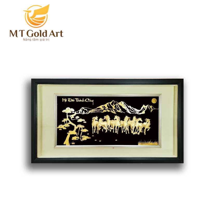 Tranh ngựa mã đáo thành công dát vàng MT Gold Art- Hàng chính hãng, trang trí nhà cửa, quà tặng sếp, đối tác, khách hàng.