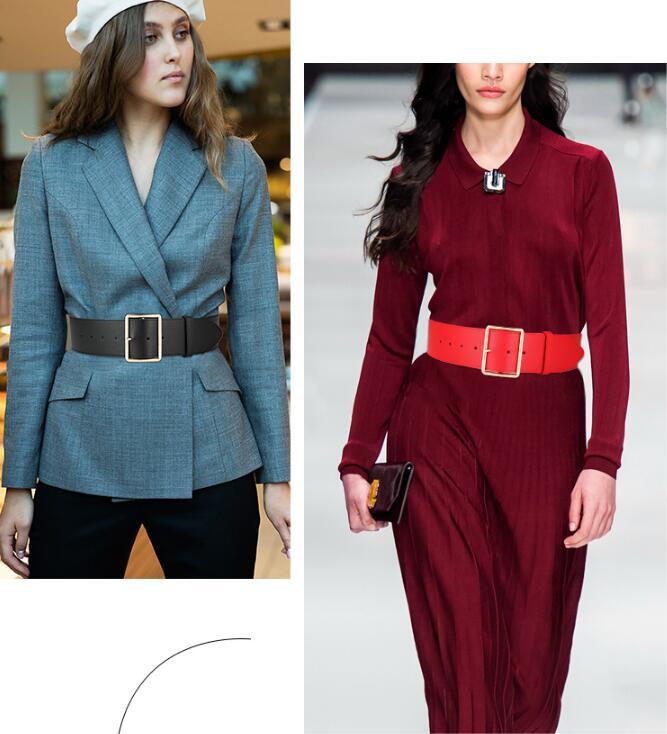 Rộng Da Bò Cho Phụ Nữ Vàng Lớn Khóa Pin Thắt Dây Eo Đầm Áo Khoác Cao Cấp Da Thật Da Waistbands Nóng Mềm Mại Thật bò Dây