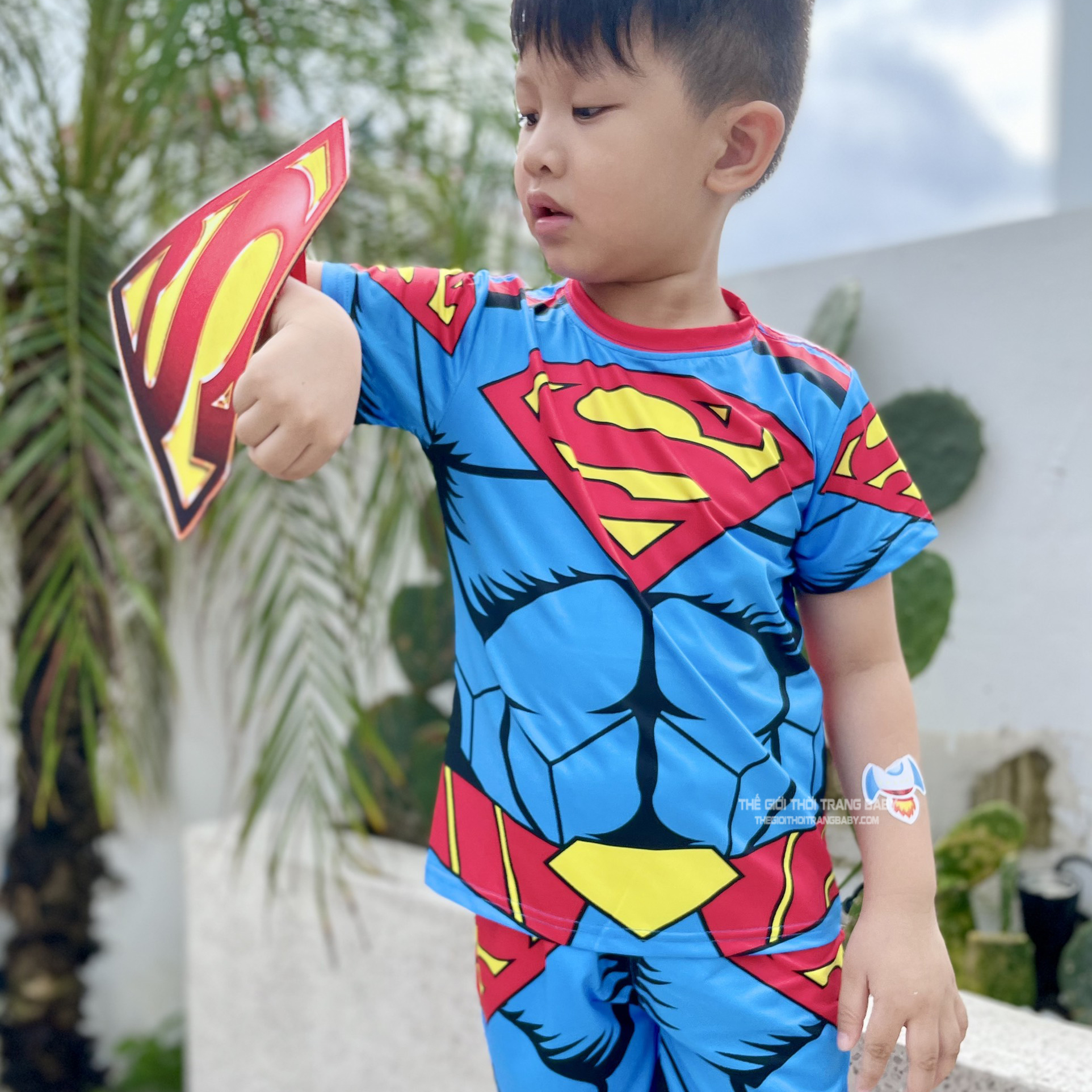 Bộ quần áo siêu nhân bé trai samkids mẫu mới 2022 kèm khiên và mặt nạ