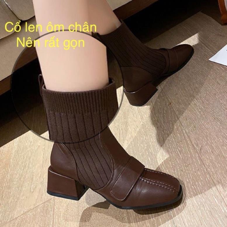 Hàng cao cấp (HÀNG SẴN) BOOTS Lỡ Cổ Len, Mũi Da Ôm Chân