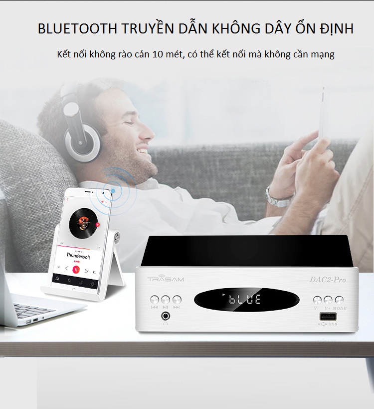 Bộ DAC Giải Mã Âm Thanh Bluetooth 32BIT 192KHZ TRASAM DAC2 PRO Cao Cấp AZONE - Hàng Nhập Khẩu