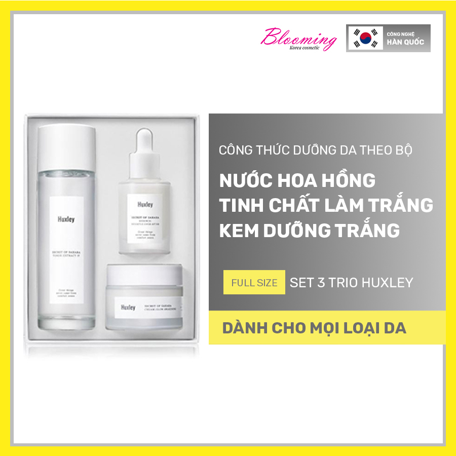 Bộ 3 Sản Phẩm Làm Sạch, Cấp Ẩm Trắng Da Huxley(Toner Extract It 120ml+SR Brightly Ever After 30ml+Kem Anti–Gravity 50ml)