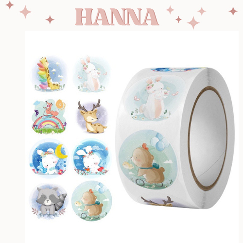 Cuộn 500 sticker nhãn dán cute hình mèo con dễ thương