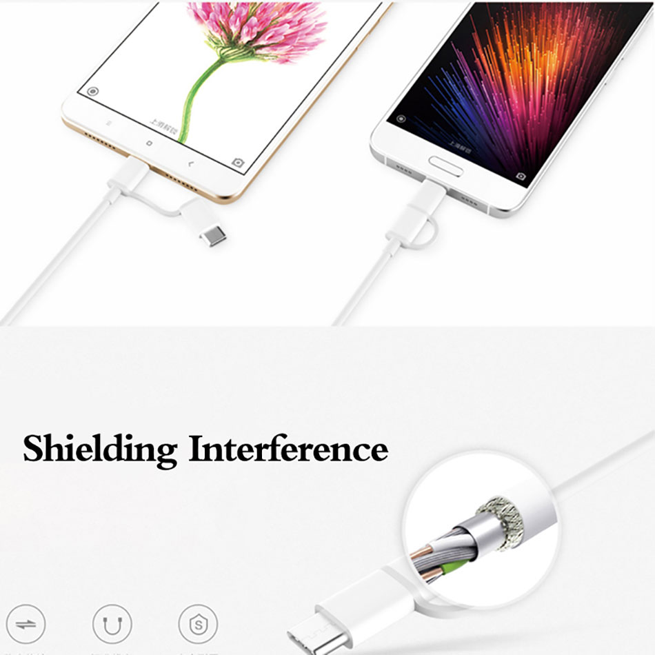 Dây sạc Xiaomi 2 trong 1 Micro Usb và type C 1m SJX02ZM  tích hợp 2 đầu sạc khác nhau - Hàng nhập khẩu