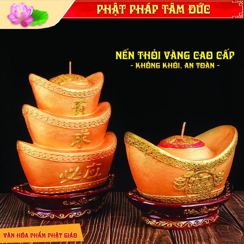 Nến Thỏi Vàng, Nến Bơ, Nến Sáp, Nến Thần Tài Thực Vật An Toàn Cho Sức Khoẻ, Không Khói, Không Mùi