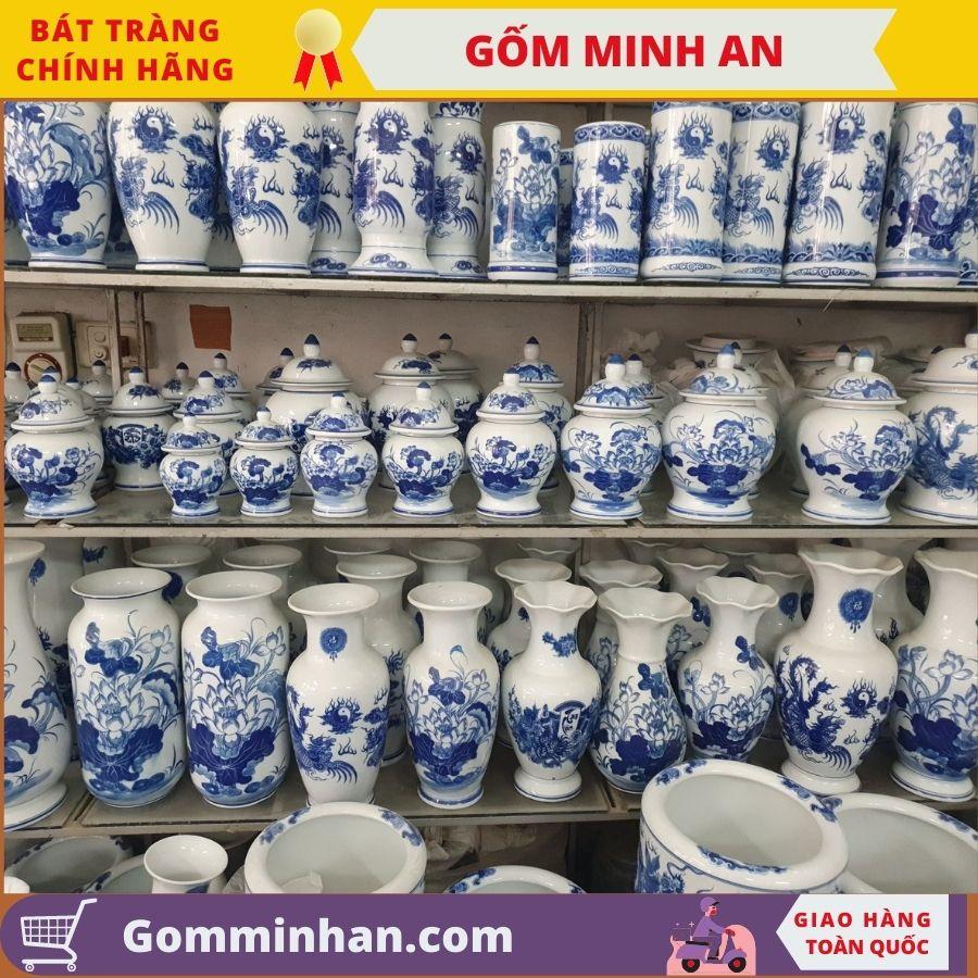 Chóe thờ Chóe Cúng Vẽ Rồng Men Trắng Cao Cấp- Gốm Sứ Bát Tràng- Gốm Minh An