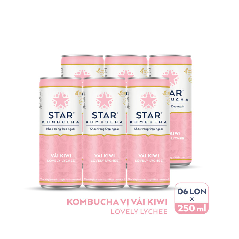 Lốc 6 lon thức uống lên men STAR KOMBUCHA Vải Kiwi / Lovely Lychee (250ml/lon)