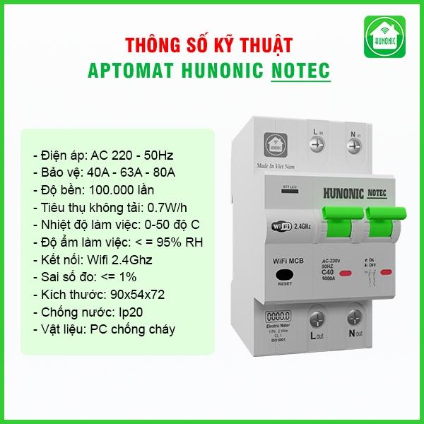 Aptomat Đo Năng Lượng Hunonic Notec Theo Dõi Lượng Điện Tiêu Thụ Điều Khiển Từ Xa Qua Wifi Hàng Việt Nam Chất Lượng Cao.