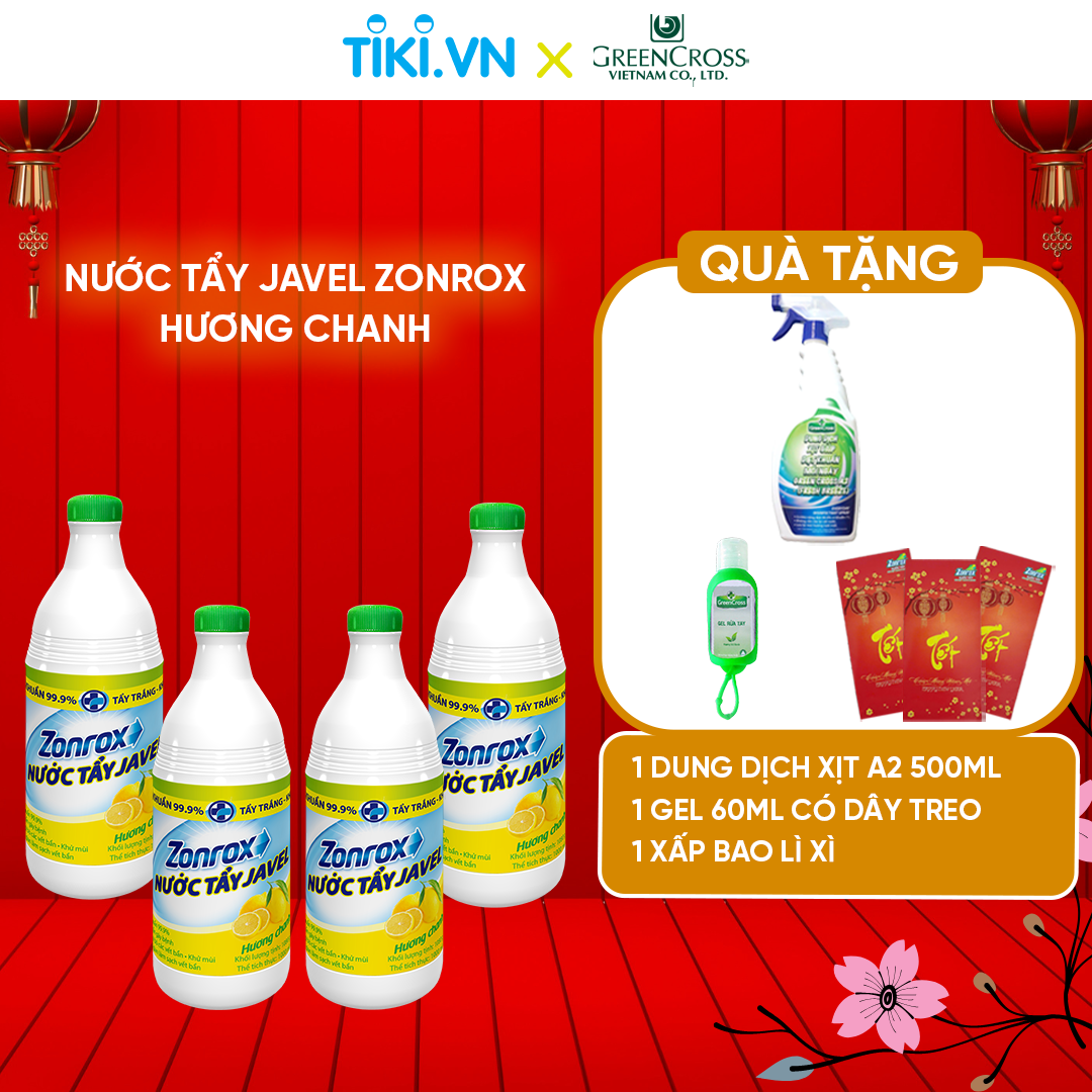[Combo 4 TẶNG 3] 4 chai Nước tẩy vết bẩn đa năng khử mùi hôi ZONROX JAVEL 6in1 1000ML