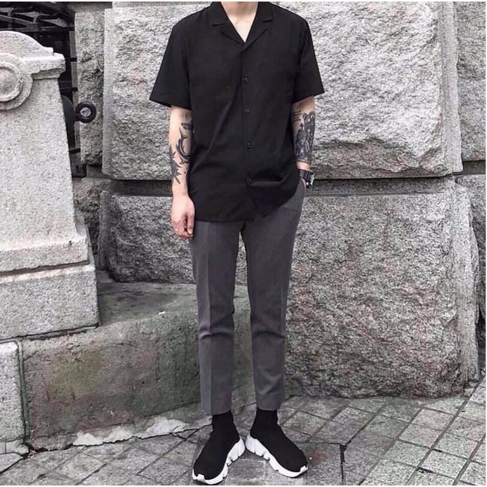 Áo Sơ Mi Trơn thun Cổ Vest Tay Ngắn Nam Cho Tomboy Trắng Đen Form Rộng Bigsize 100kg Unisex Cao Cấp Công Sở Nguyễn Nguyên