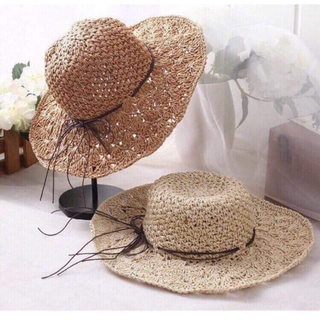 Mũ cói nơ dây mảnh cho bạn gái