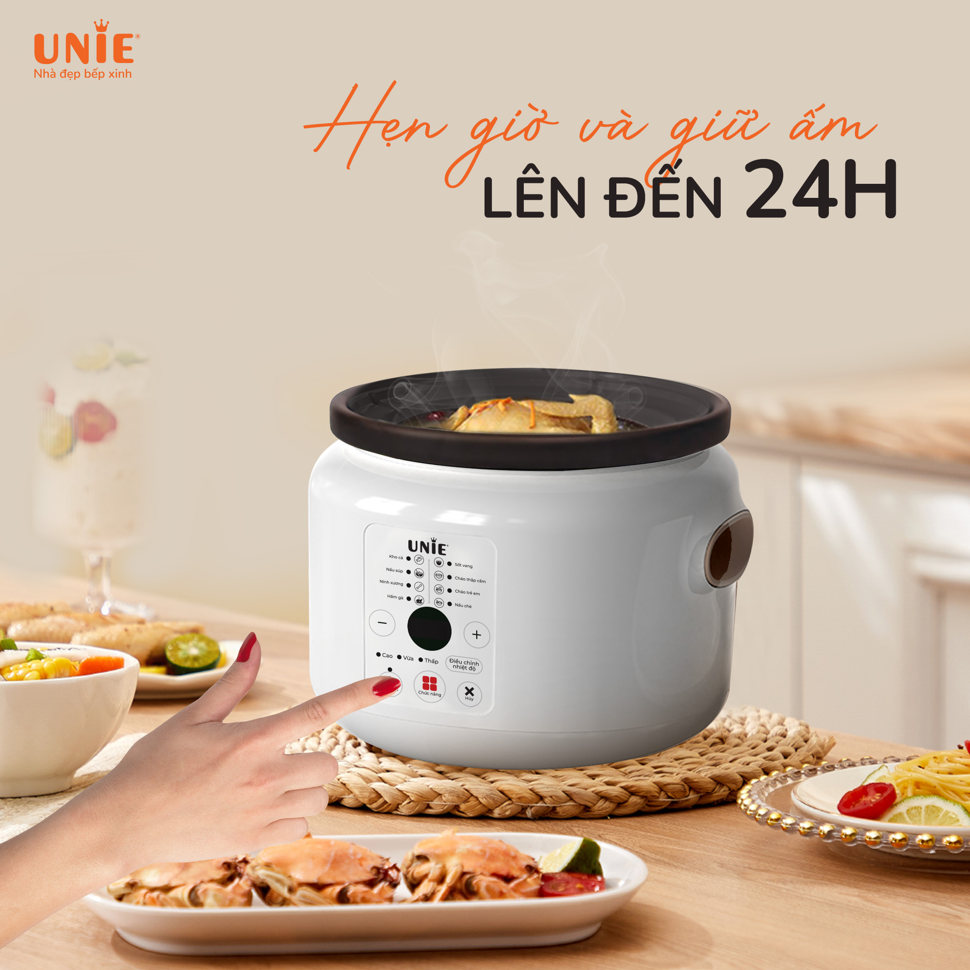 Nồi kho hầm chuyên dụng UNIE USC208, Dung tích 2L, 8 chức năng kho hầm, Lòng nồi gốm Ceramic cao cấp, thiết kế bắt mắt- HÀNG CHÍNH HÃNG