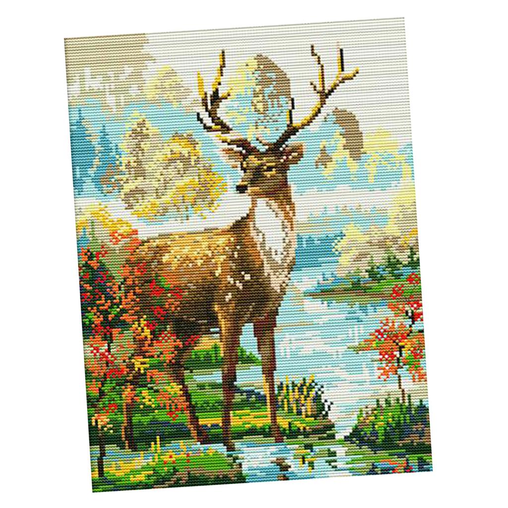 Animal Stag Stamped Cross Stitch Kit for Beginners Adults Kids 14CT 29x36cm