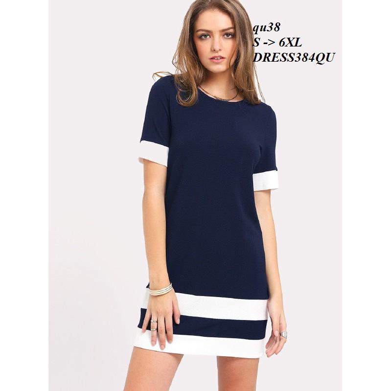 DRESS302 ĐẦM THUN SUÔNG PHỐI MÀU