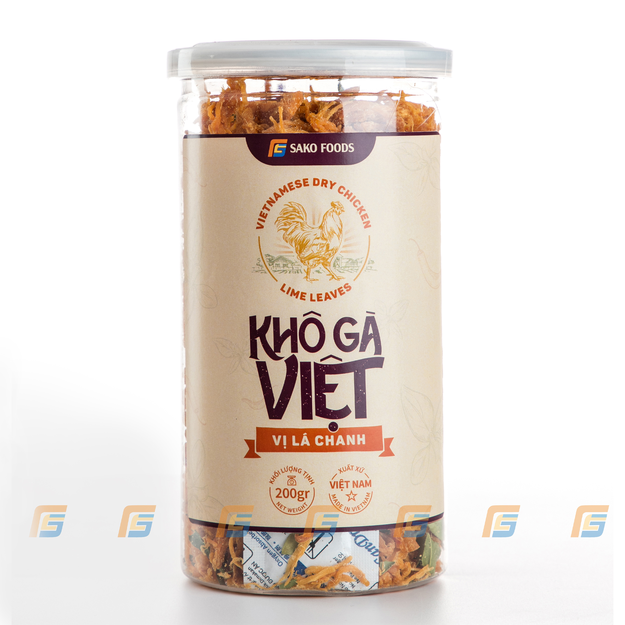 Khô Gà Lá Chanh Thượng Hạng Sako Foods, Khô Gà Việt Giòn Ngon Đậm Vị, Hũ 200g - Hàng Chính Hãng