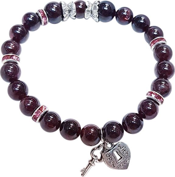 Vòng Tay Mệnh Thổ, Kim Đá Garnet Charm Chìa Khóa Trái Tim Laliz CM.04