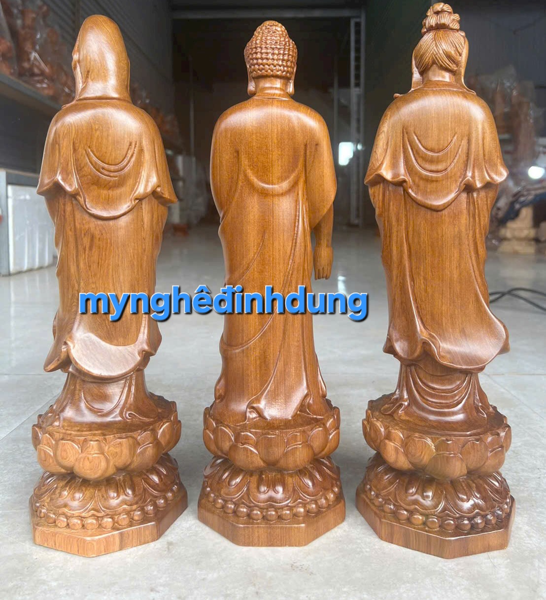 Bộ tượng phật tam thánh bằng gỗ bách xanh thơm nức cao 40x12x12cm