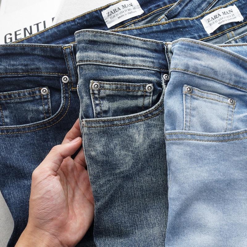 Quần jean xanh nam xuất xịn ống ôm skinny