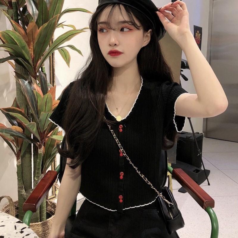 Áo Len Tăm Dệt Kim Tay Ngắn  Áo croptop kiểu ngắn tay phong cách ulzzang Hàn Quốc C36 - Maoshop